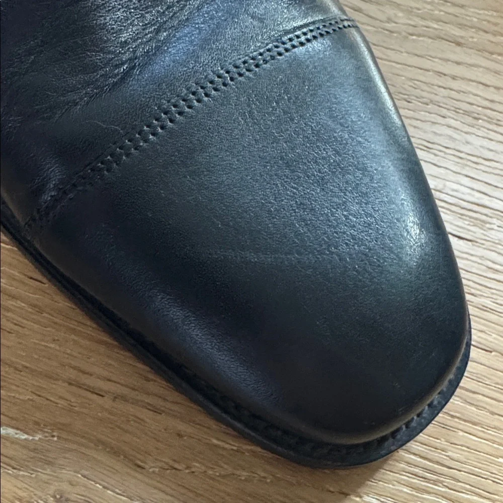 Johnston & Murphy Mens 12M Cap Toe Oxford Black Leather Shoes 59 -11567 Preppy
